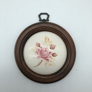 Antique Ceramic Hand Painted Tile Framed in Wood